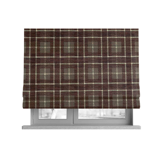 Ketu Collection Of Woven Chenille Checked Tartan Brown Colour Furnishing Fabrics CTR-425 - Roman Blinds