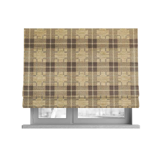 Ketu Collection Of Woven Chenille Checked Tartan Beige Colour Furnishing Fabrics CTR-428 - Roman Blinds