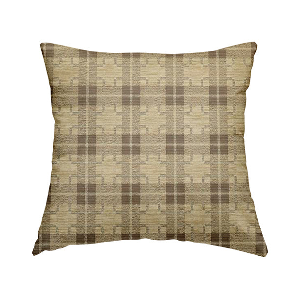 Ketu Collection Of Woven Chenille Checked Tartan Beige Colour Furnishing Fabrics CTR-428 - Handmade Cushions