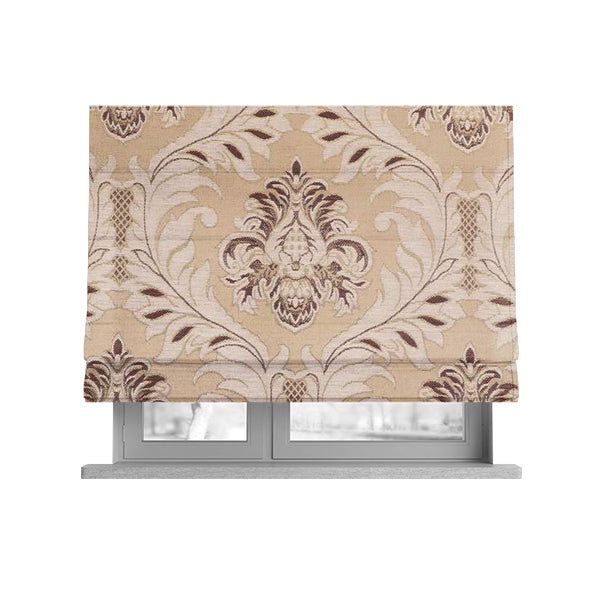 Sultan Collection Damask Floral Pattern Gold Shine Effect Brown Colour Upholstery Fabric CTR-430 - Roman Blinds