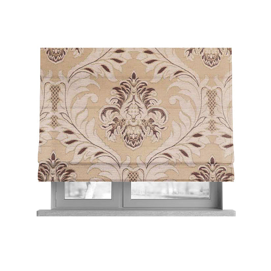 Sultan Collection Damask Floral Pattern Gold Shine Effect Brown Colour Upholstery Fabric CTR-430 - Roman Blinds