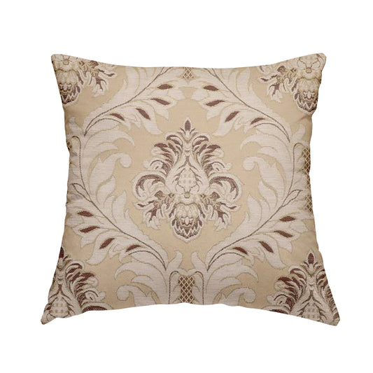 Sultan Collection Damask Floral Pattern Gold Shine Effect Brown Colour Upholstery Fabric CTR-430 - Handmade Cushions