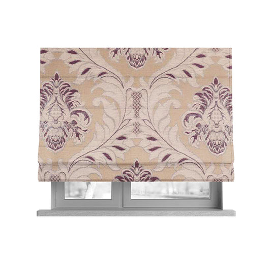 Sultan Collection Damask Floral Pattern Silver Shine Effect Purple Colour Upholstery Fabric CTR-431 - Roman Blinds