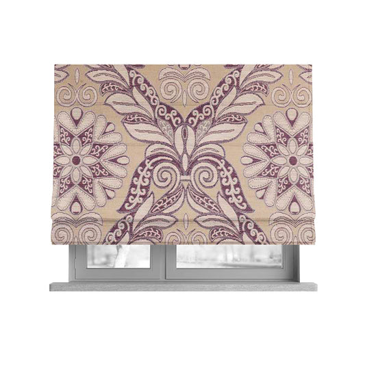 Sultan Collection Damask Floral Pattern Silver Shine Effect Purple Colour Upholstery Fabric CTR-433 - Roman Blinds