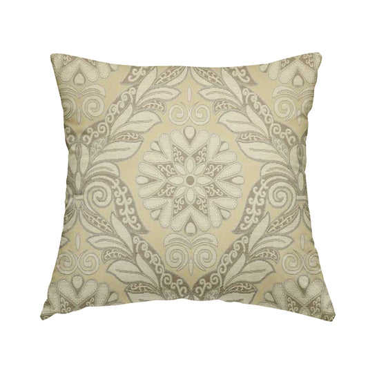 Sultan Collection Damask Floral Pattern Silver Shine Effect Colour Upholstery Fabric CTR-434 - Handmade Cushions