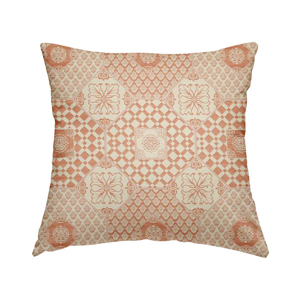 Zenith Collection In Smooth Chenille Finish Orange Colour Patchwork Pattern Upholstery Fabric CTR-435 - Handmade Cushions