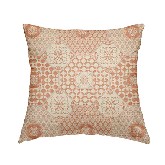 Zenith Collection In Smooth Chenille Finish Orange Colour Patchwork Pattern Upholstery Fabric CTR-435 - Handmade Cushions