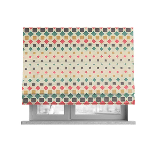 Zenith Collection In Smooth Chenille Finish Multi Coloured Polka Square Geometric Pattern Upholstery Fabric CTR-436 - Roman Blinds