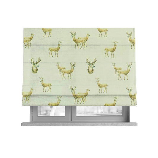 Freedom Printed Velvet Fabric Brown Stag Deer Animal Pattern Upholstery Fabric CTR-440 - Roman Blinds