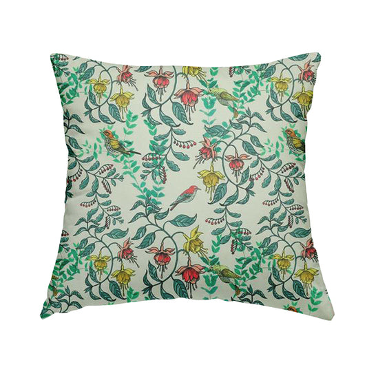 Freedom Printed Velvet Fabric Birds Tree Leafs Green Pattern Upholstery Fabrics CTR-443 - Handmade Cushions