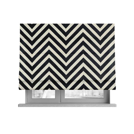 Freedom Printed Velvet Fabric Black White Chevron Stripe Pattern Upholstery Fabrics CTR-449 - Roman Blinds