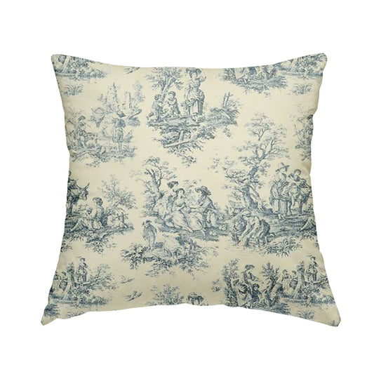 Freedom Printed Velvet Fabric French Toile Traditional Blue Pattern Upholstery Fabric CTR-455 - Handmade Cushions