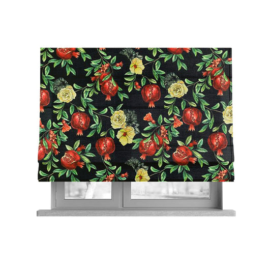 Freedom Printed Velvet Fabric Pomegranate Floral Black Red Pattern Upholstery Fabrics CTR-458 - Roman Blinds