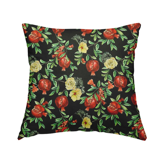 Freedom Printed Velvet Fabric Pomegranate Floral Black Red Pattern Upholstery Fabrics CTR-458 - Handmade Cushions