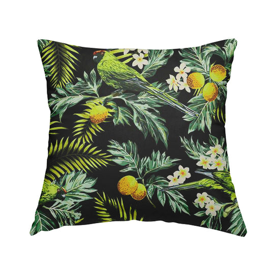 Freedom Printed Velvet Fabric Black Jungle Life Birds Pattern Upholstery Fabric CTR-470 - Handmade Cushions