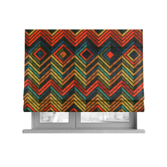 Freedom Printed Velvet Fabric Chevron Diamond Colourful Pattern Upholstery Fabric CTR-471 - Roman Blinds