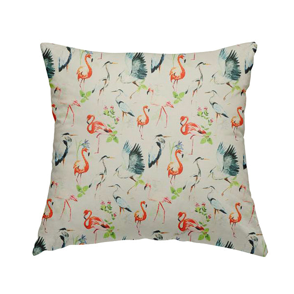 Freedom Printed Velvet Fabric Pink Flamingo White Heron Wildlife Pattern Upholstery Fabrics CTR-473 - Handmade Cushions