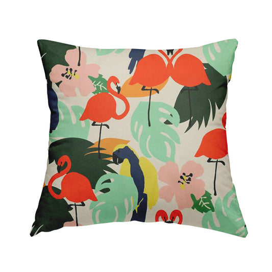 Freedom Printed Velvet Fabric Pink Flamingo Blue Yellow Parrot Pattern Upholstery Fabrics CTR-474 - Handmade Cushions