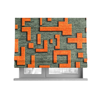 Freedom Printed Velvet Fabric Grey Background Orange Geometric Pattern Upholstery Fabric CTR-475 - Roman Blinds