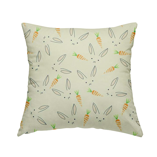 Freedom Printed Velvet Fabric White Bunny Rabbit Orange Carrot Pattern Upholstery Fabric CTR-476 - Handmade Cushions