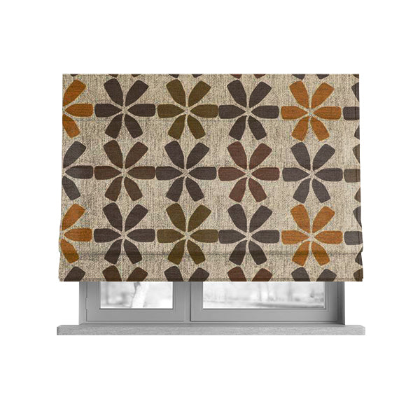 Freedom Printed Velvet Fabric Geometric Floral Theme Brown Orange Pattern Upholstery Fabric CTR-479 - Roman Blinds
