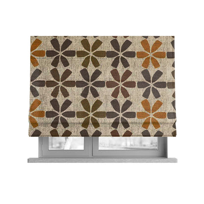 Freedom Printed Velvet Fabric Geometric Floral Theme Brown Orange Pattern Upholstery Fabric CTR-479 - Roman Blinds