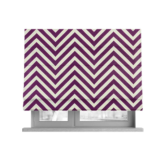 Freedom Printed Velvet Fabric Purple White Chevron Stripe Pattern Upholstery Fabrics CTR-488 - Roman Blinds