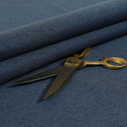 Davos Flat Weave Chenille Upholstery Fabrics In Prussian Blue - Made To Measure Curtains