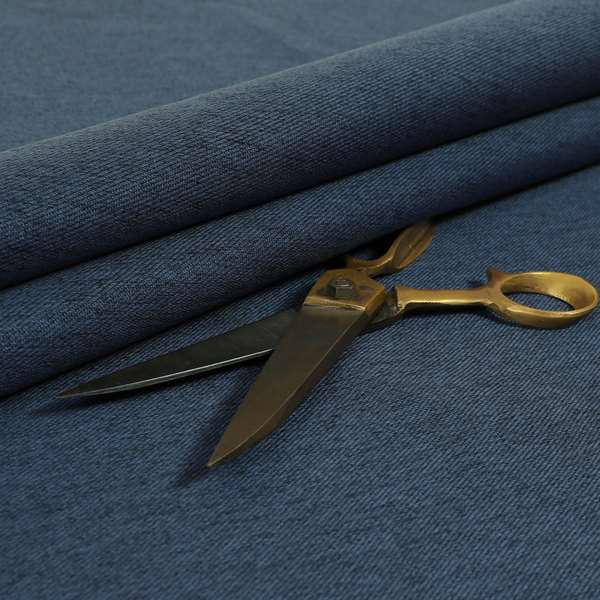 Davos Flat Weave Chenille Upholstery Fabrics In Prussian Blue