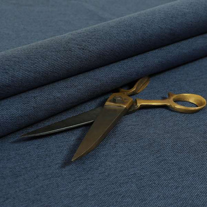 Davos Flat Weave Chenille Upholstery Fabrics In Prussian Blue