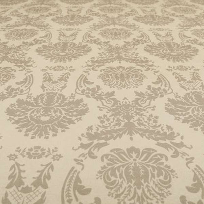 Detroit Printed Velvet Damask Pattern Soft Velour Beige Colour Upholstery Fabric - Made To Measure Curtains