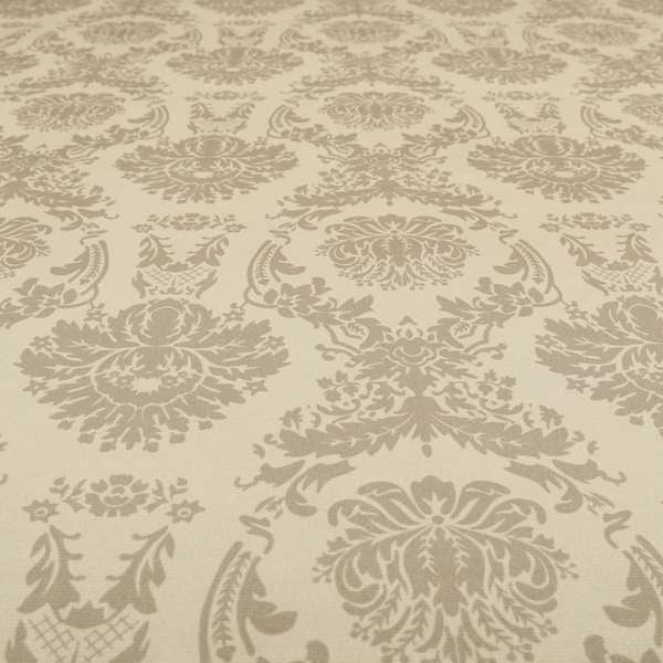 Detroit Printed Velvet Damask Pattern Soft Velour Beige Colour Upholstery Fabric