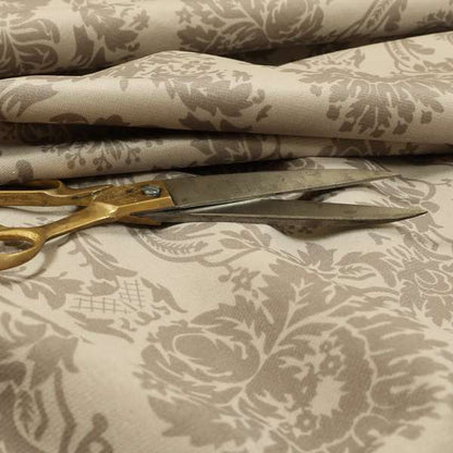 Detroit Printed Velvet Damask Pattern Soft Velour Beige Colour Upholstery Fabric - Roman Blinds