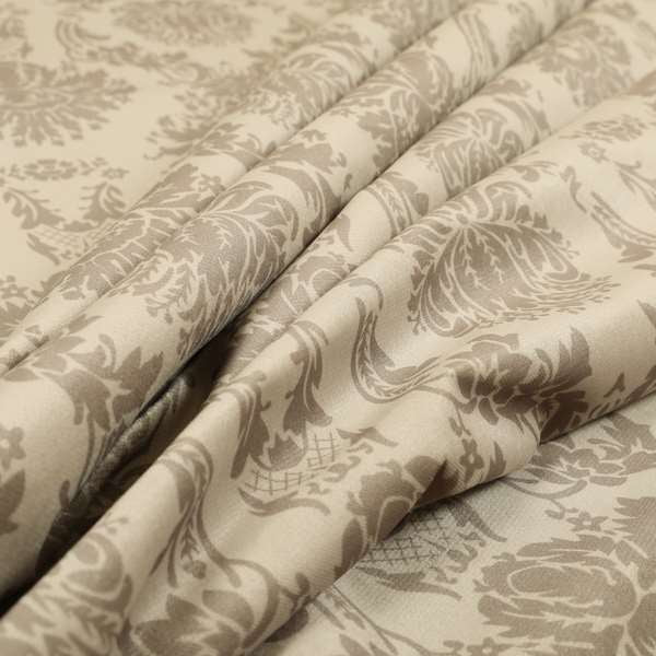 Detroit Printed Velvet Damask Pattern Soft Velour Beige Colour Upholstery Fabric