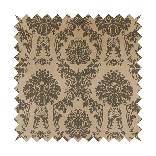 Detroit Printed Velvet Damask Pattern Soft Velour Brown Colour Upholstery Fabric