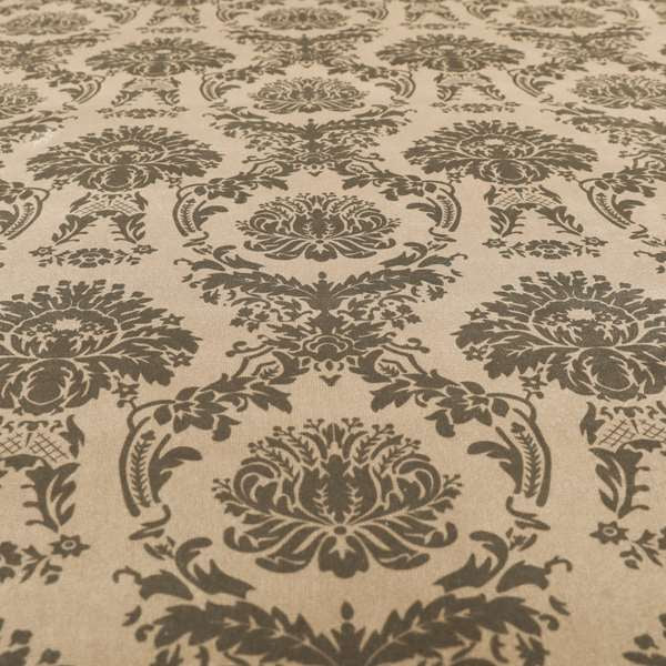 Detroit Printed Velvet Damask Pattern Soft Velour Brown Colour Upholstery Fabric - Made To Measure Curtains