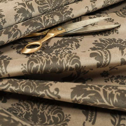 Detroit Printed Velvet Damask Pattern Soft Velour Brown Colour Upholstery Fabric - Roman Blinds