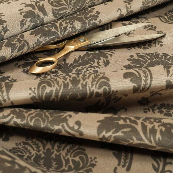 Detroit Printed Velvet Damask Pattern Soft Velour Brown Colour Upholstery Fabric