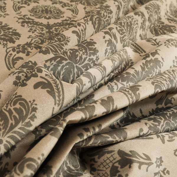 Detroit Printed Velvet Damask Pattern Soft Velour Brown Colour Upholstery Fabric - Roman Blinds