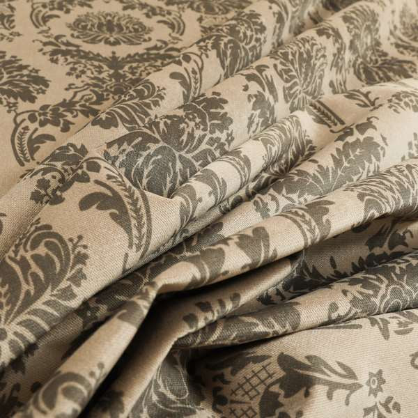 Detroit Printed Velvet Damask Pattern Soft Velour Brown Colour Upholstery Fabric - Made To Measure Curtains