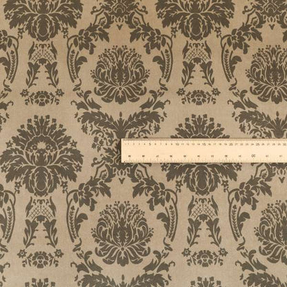 Detroit Printed Velvet Damask Pattern Soft Velour Brown Colour Upholstery Fabric - Roman Blinds