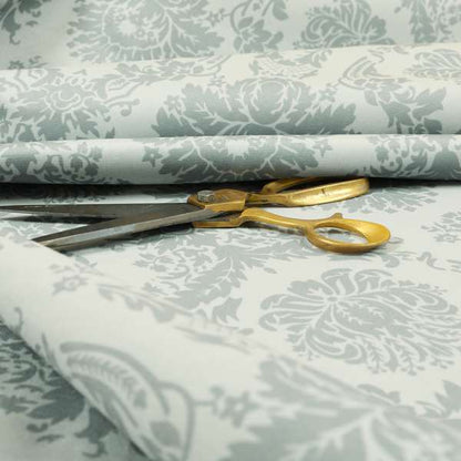 Detroit Printed Velvet Damask Pattern Soft Velour Silver Colour Upholstery Fabric - Made To Measure Curtains