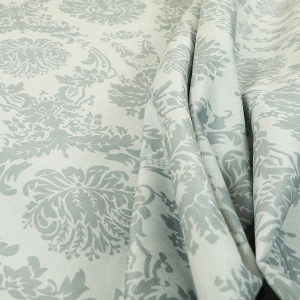 Detroit Printed Velvet Damask Pattern Soft Velour Silver Colour Upholstery Fabric - Roman Blinds