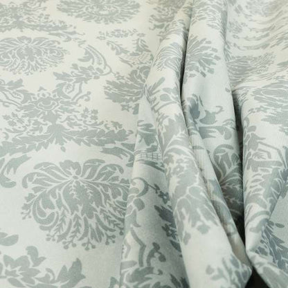 Detroit Printed Velvet Damask Pattern Soft Velour Silver Colour Upholstery Fabric