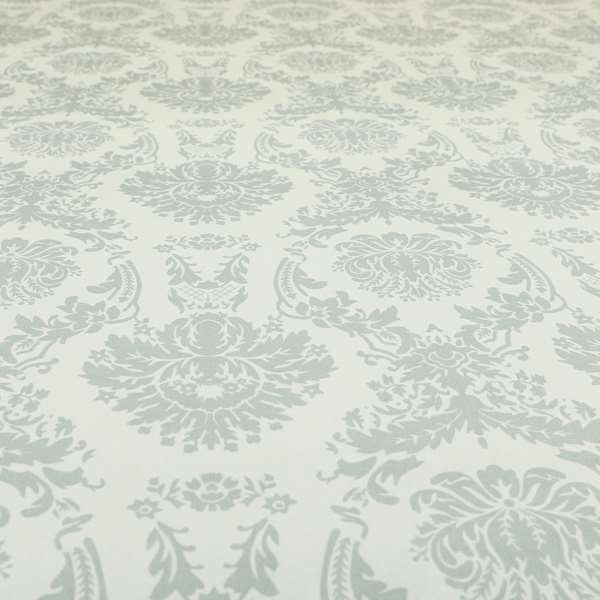 Detroit Printed Velvet Damask Pattern Soft Velour Silver Colour Upholstery Fabric - Roman Blinds