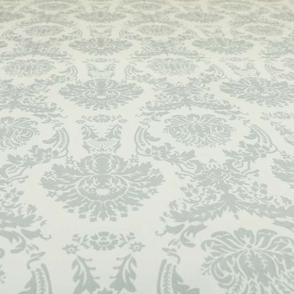 Detroit Printed Velvet Damask Pattern Soft Velour Silver Colour Upholstery Fabric