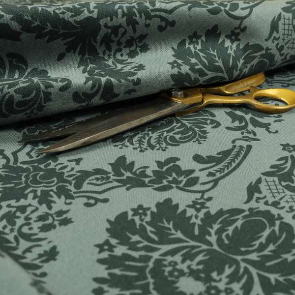 Detroit Printed Velvet Damask Pattern Soft Velour Grey Colour Upholstery Fabric - Made To Measure Curtains