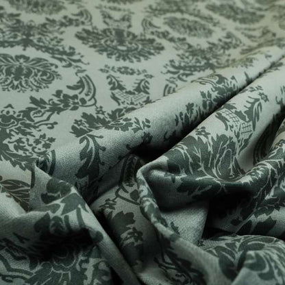 Detroit Printed Velvet Damask Pattern Soft Velour Grey Colour Upholstery Fabric - Made To Measure Curtains