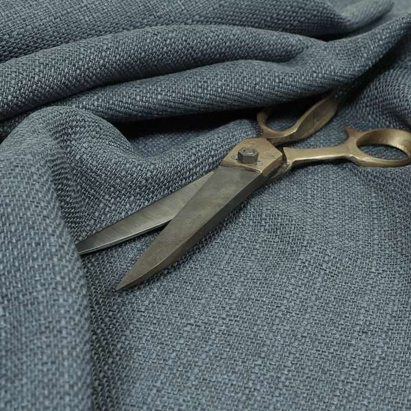 Devon Textured Woven Upholstery Chenille Fabric In Denim Blue Colour - Roman Blinds