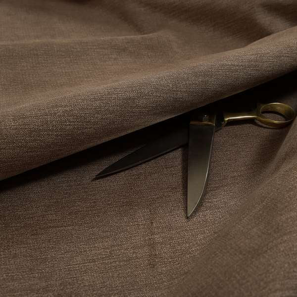 Earley Soft Matt Velvet Chenille Furnishing Upholstery Fabric In Brown Colour - Roman Blinds